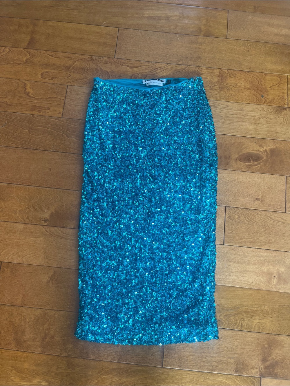 Rotate midi turquoise sequin pencil skirt